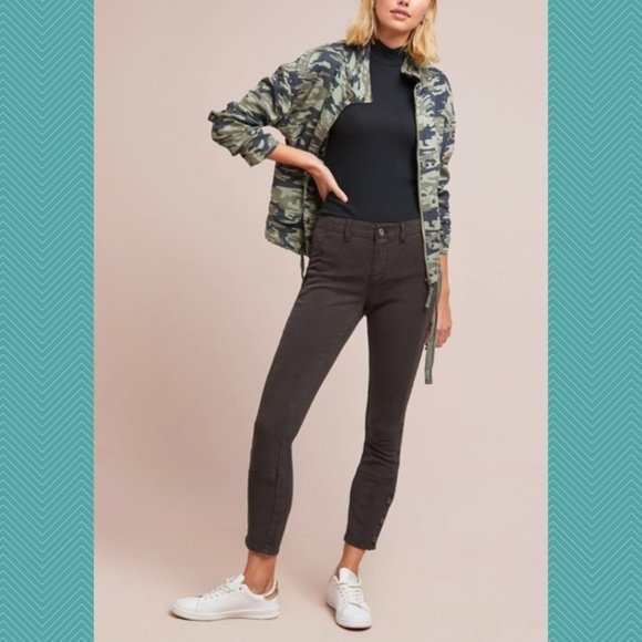 Anthropologie Black Mid Rise Skinny Ankle Pants w/ Button Cuffs - Picture 1 of 6